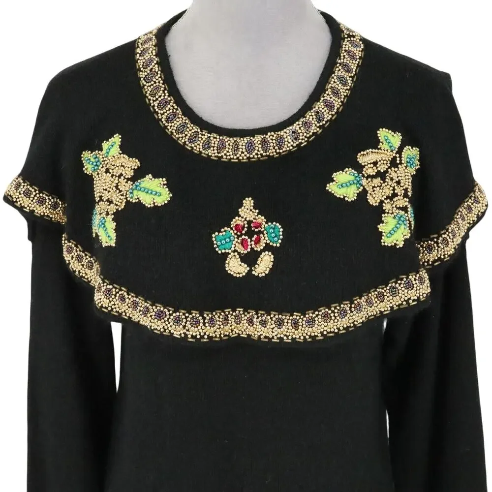 Marnie West Sweater Womens Small Silk Blend Beads Sequins Pullover Ugly Vintage